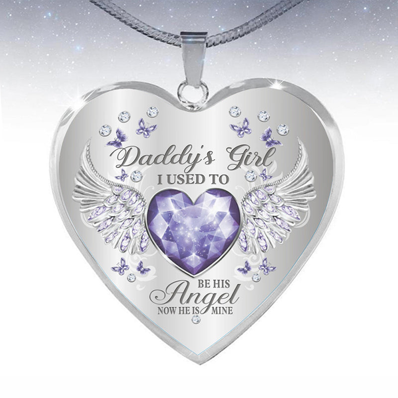 Collar de epoxy con colgante de corazón y alas de ángel con piedra de nacimiento de 12 colores