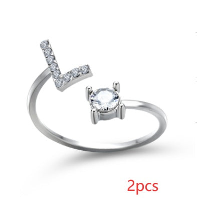 Nuevo Diseño Anillo Ajustable con Letra Inicial 26 Joyería de Moda para Mujeres Joyería Simple y Elegante