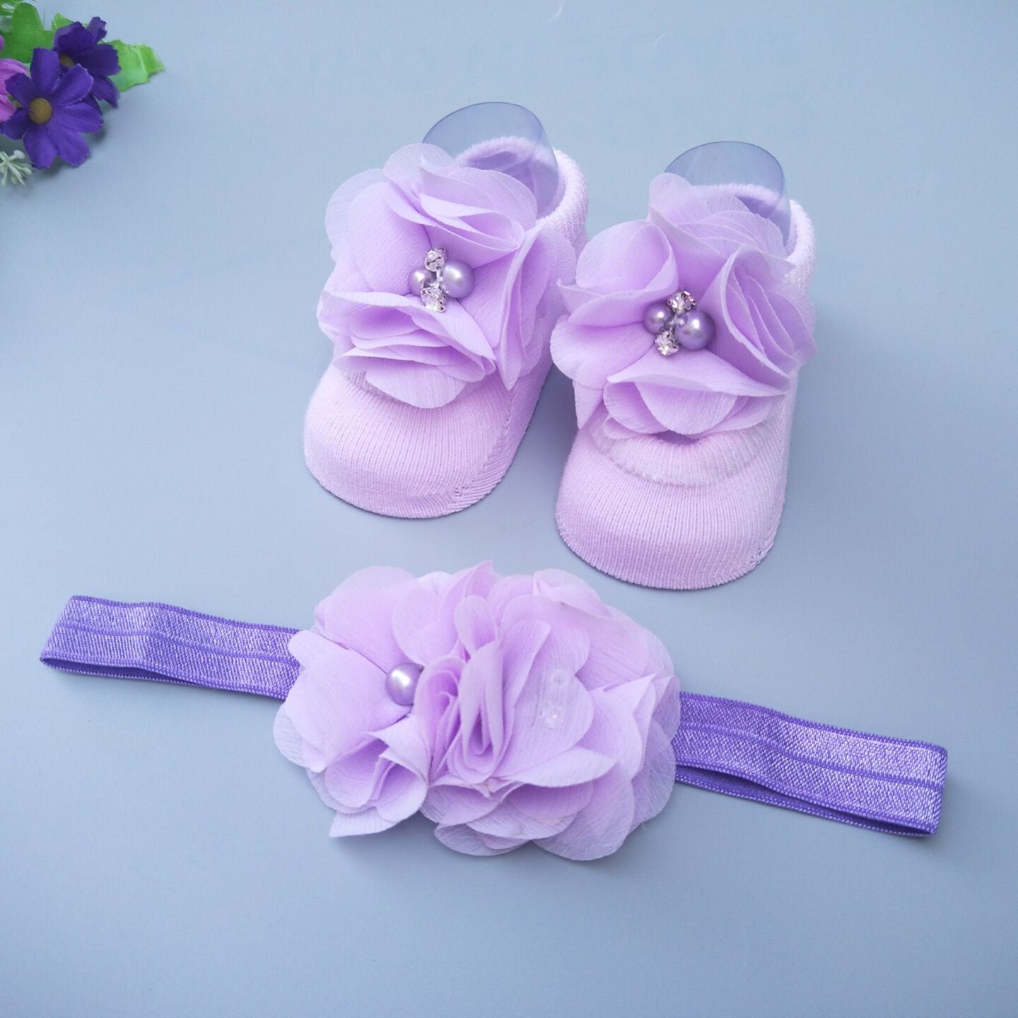 Caja de regalo de calcetines y diadema para bebé niña