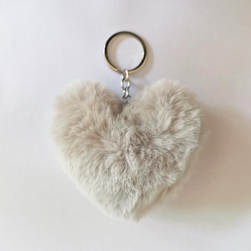 Llavero con pompón en forma de corazón, conejo Rex, de peluche, colgante para coche