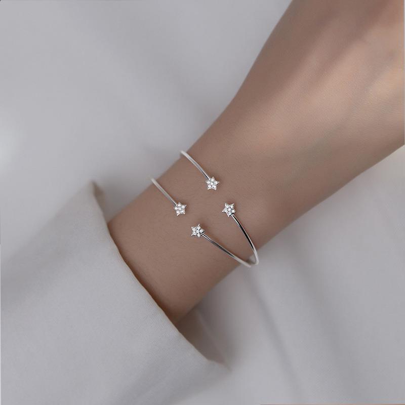 S925 Silberarmband Damen Koreanischer Stil Süß Einfacher Strass Fünfzackiger Stern