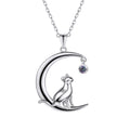 925 Silver Moon Cat Necklace Clavicle Chain Female Simple Korean Trendy Topaz Pendant