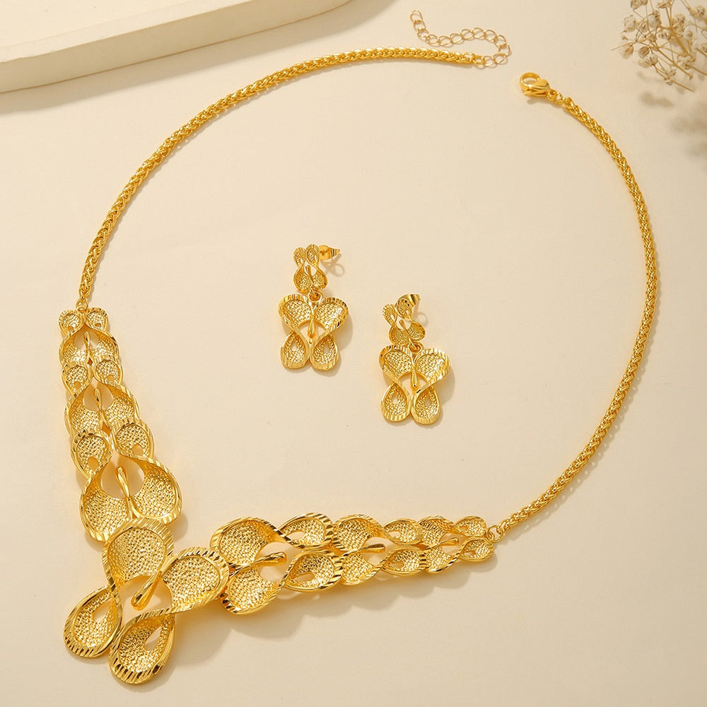 Braut Halskette Ohrringe Hohl Geschnitzter Schmuck