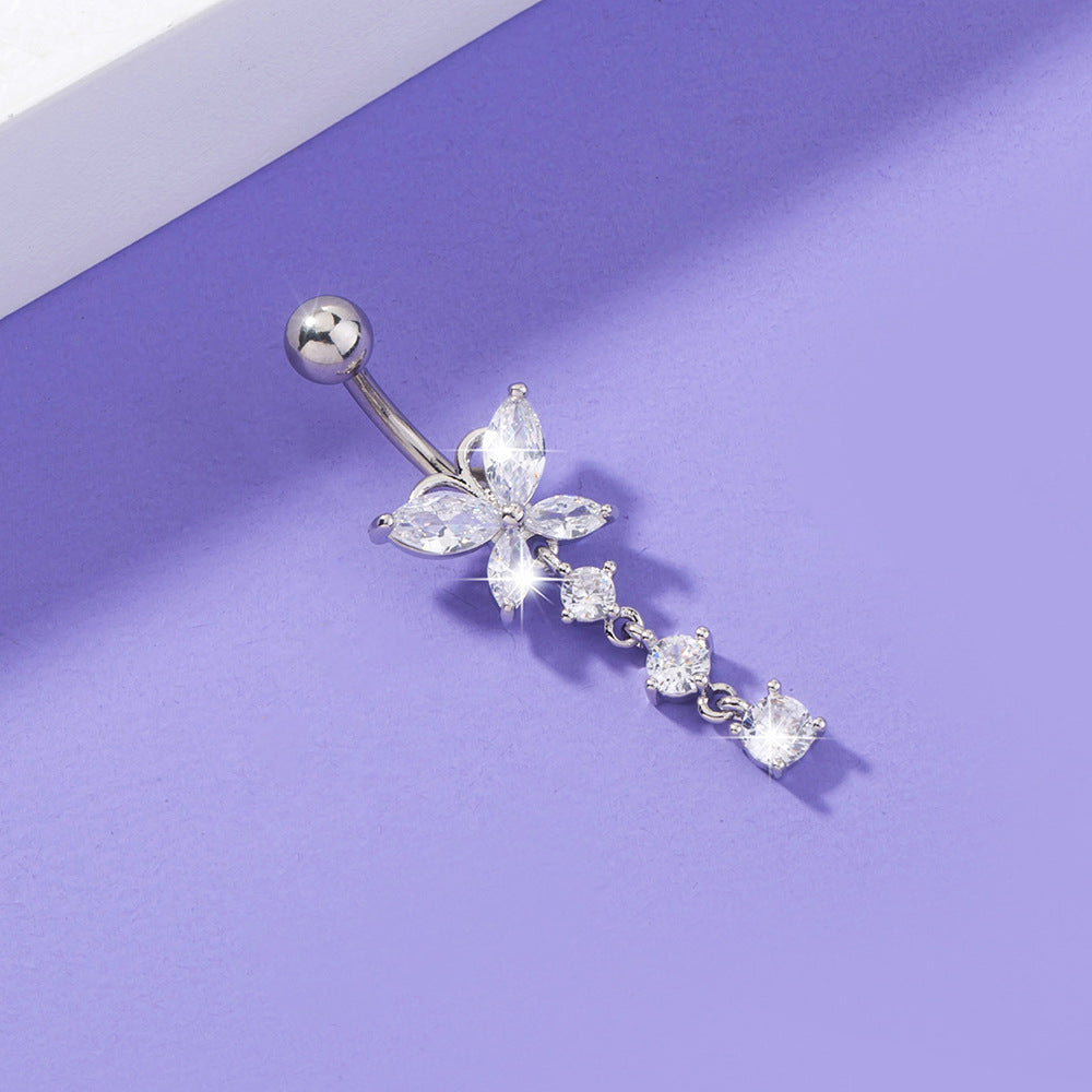 Joyas para perforación de ombligo con circonita en forma de mariposa para mujer