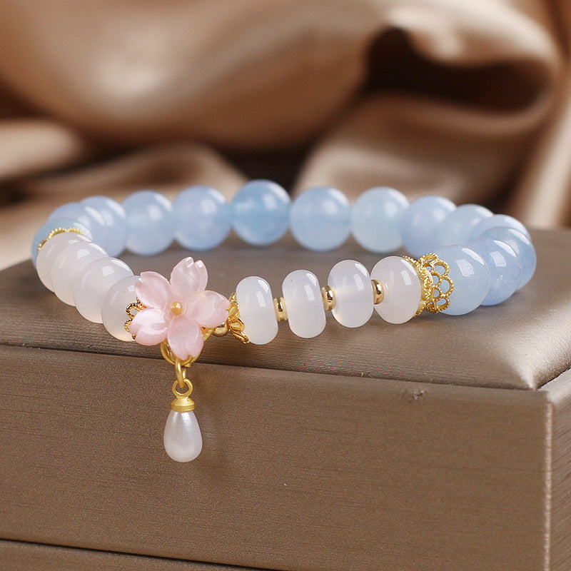 Pulsera de cristal de aguamarina para mujer, fresca y dulce