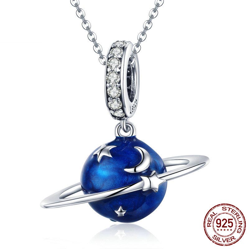 Mode Blauer Planet 925 Silber Anhänger