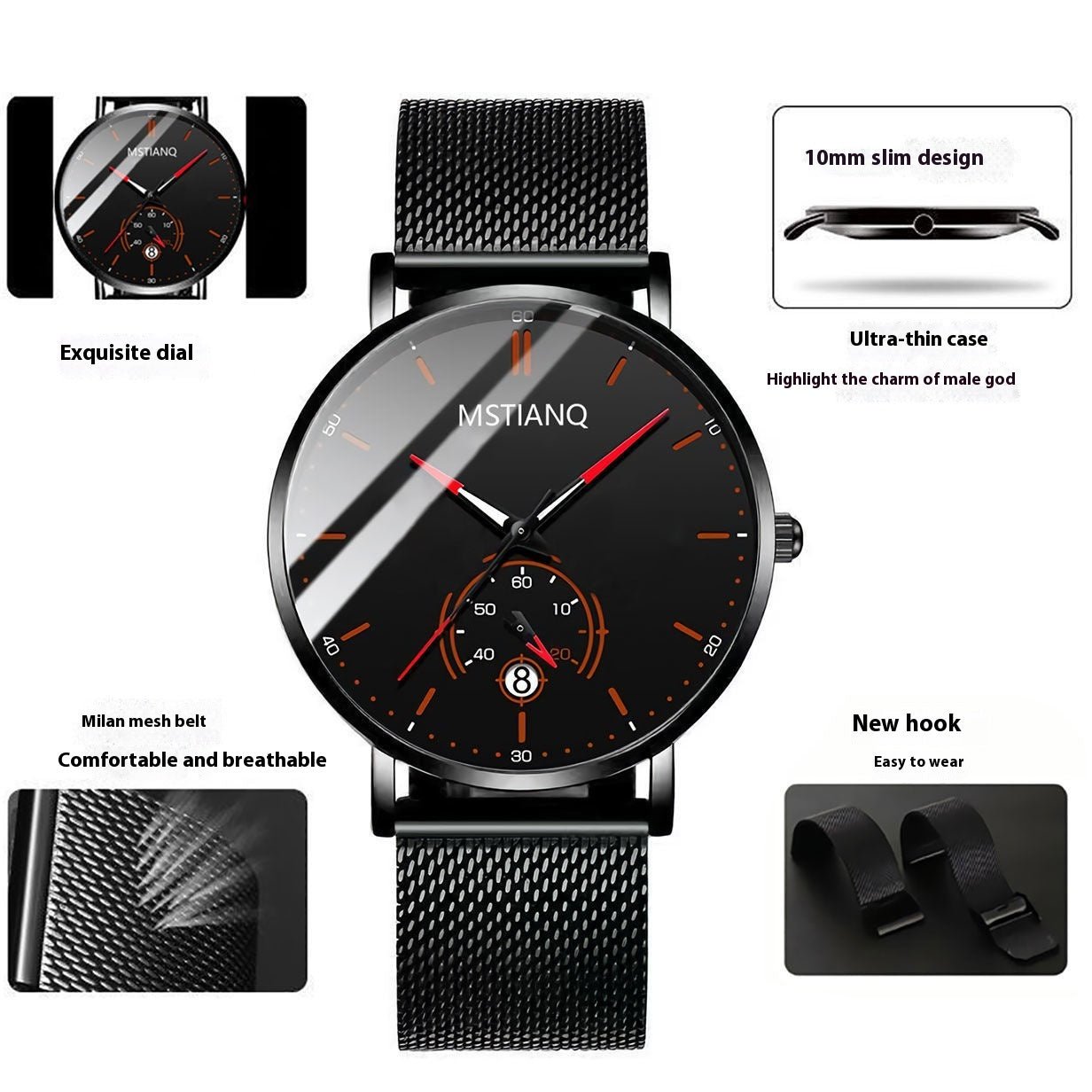 Armbanduhr Stylisch Schwarz Technologie Gürtel Raffinierter Stahl Koreanischer Lässiger Kalender