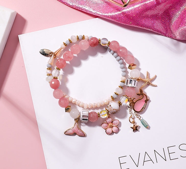 Pulsera cola de ballena doble elástico personalidad retro flor estrella de mar joyería de viento nacional
