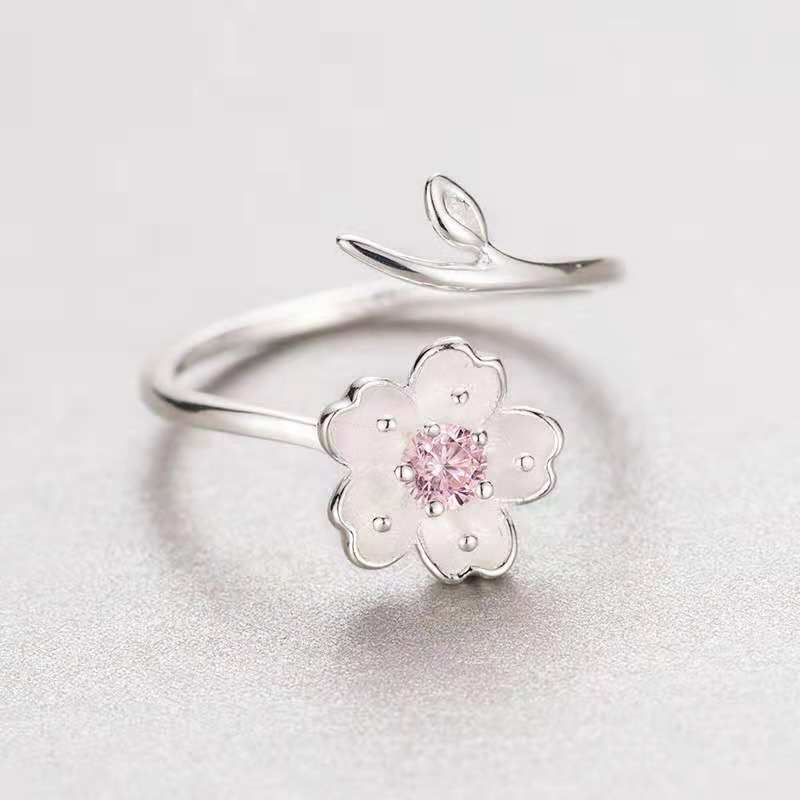 Anillo de plata S925 con diseño de rama de árbol y flor, bonito y elegante.