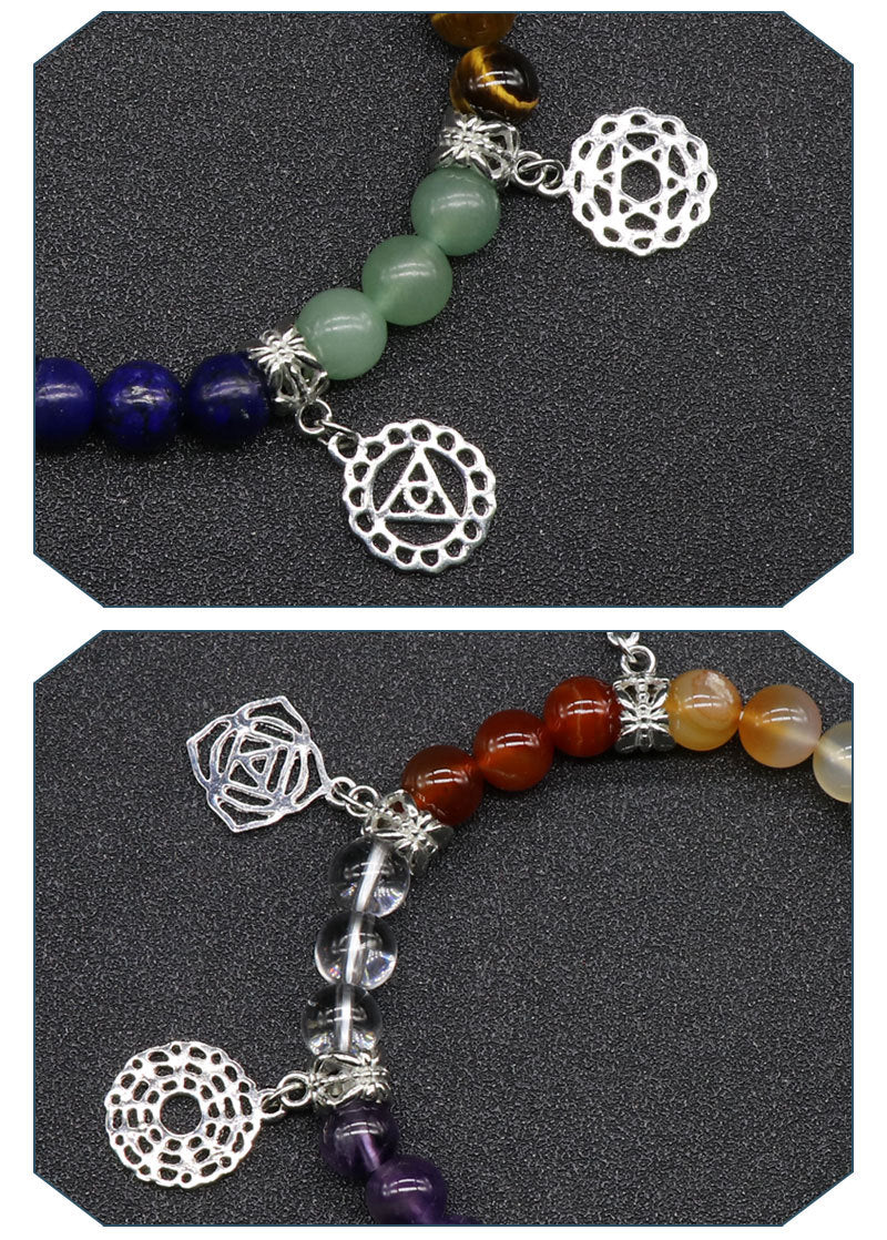 Buntes Achat-Kristall-Sieben-Chakra-Yoga-Symbol-Schmuckarmband