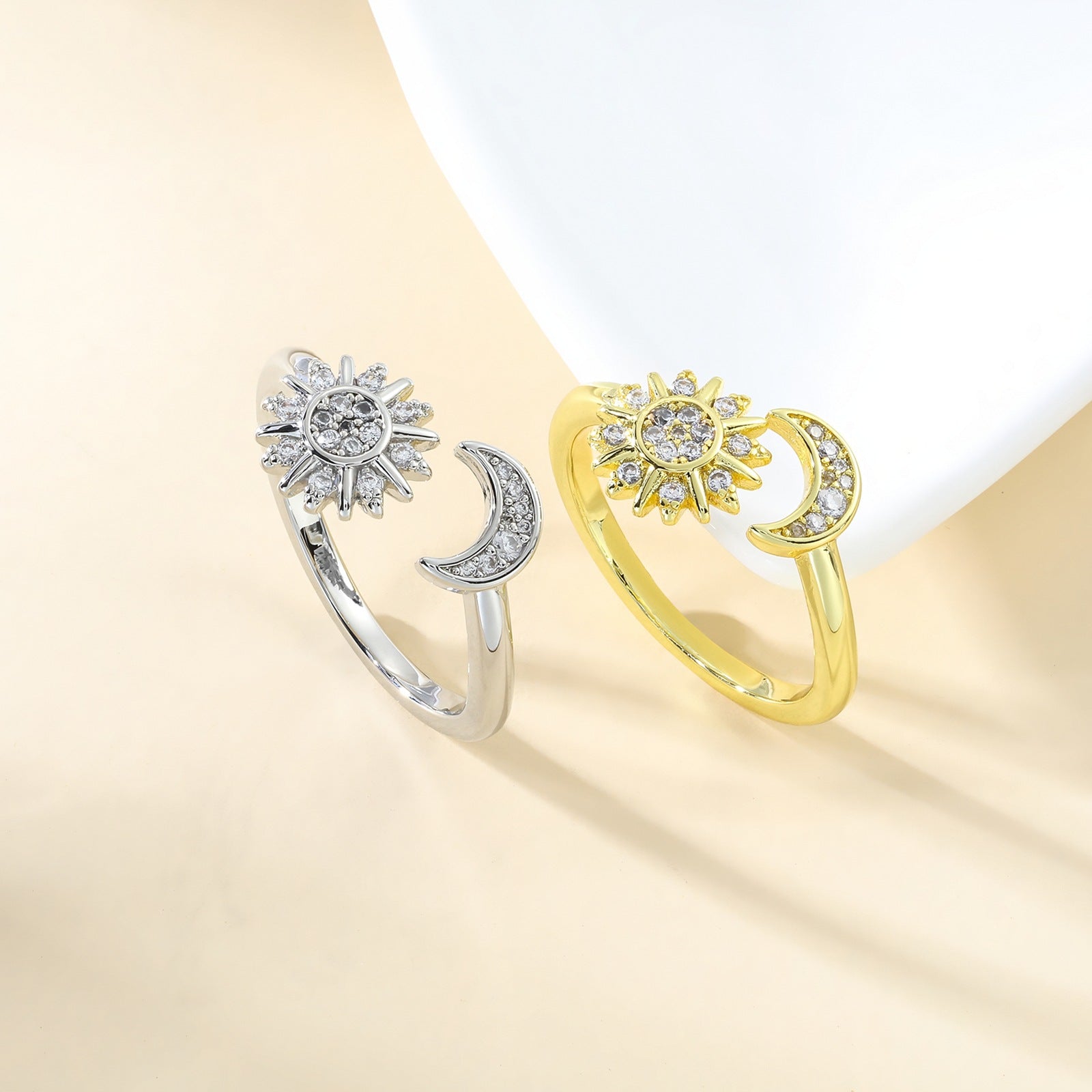 Anillo Abierto Ajustable de Estrella y Luna con Diamantes de Imitación, Anillos de Pareja con Personalidad de Moda para Joyería de San Valentín