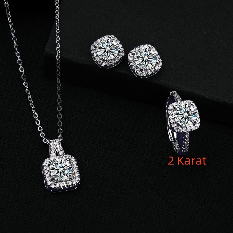 Quadratische Tasche Diamant-Halskette Ringe Ohrstecker Set
