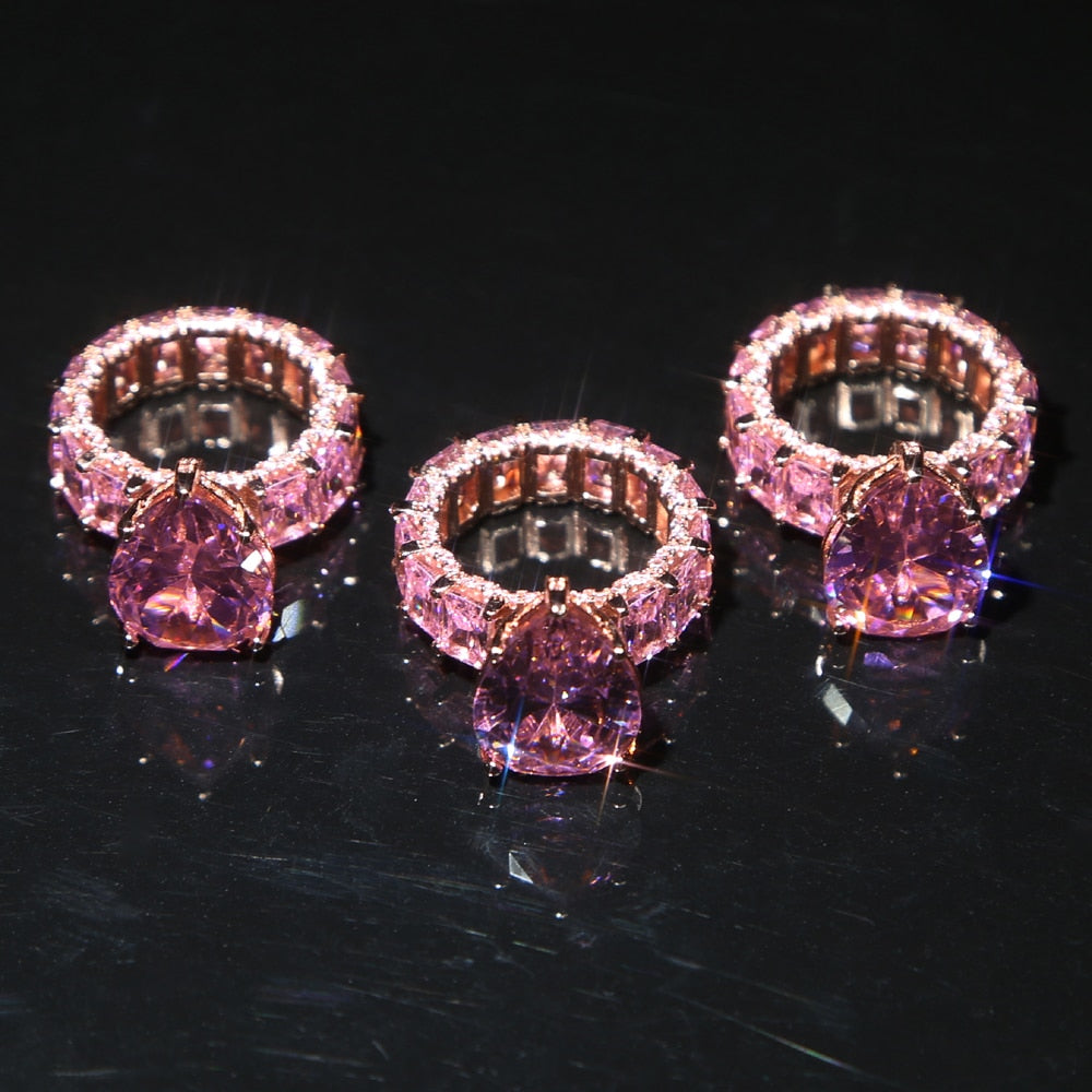 Luxuriöse Mode Iced Out Bling Wassertropfen Pinky Baguette Fingerringe für Mädchen Frauen Charm Verlobung Schmuck Geschenke