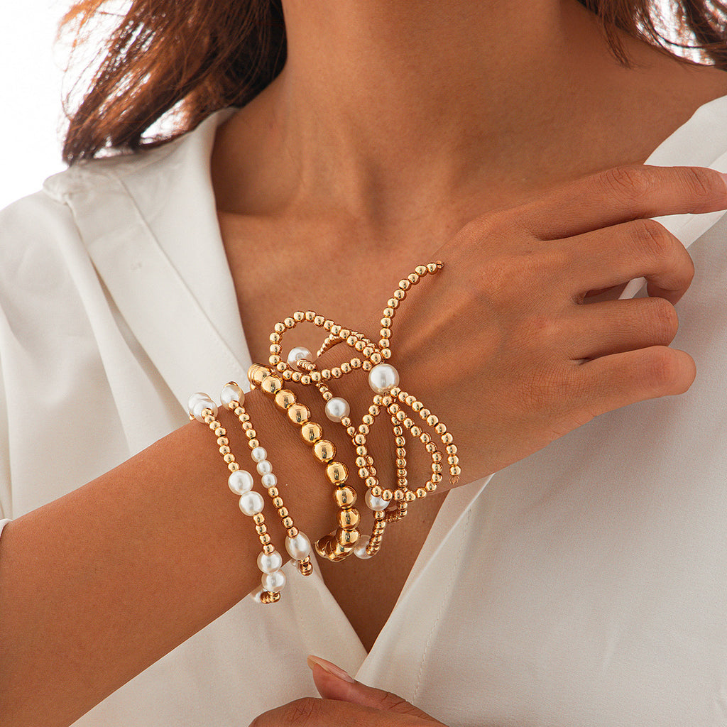 Personalisiertes Armband mit Schleife und Perlen, mehrlagig, 5-teiliges Set
