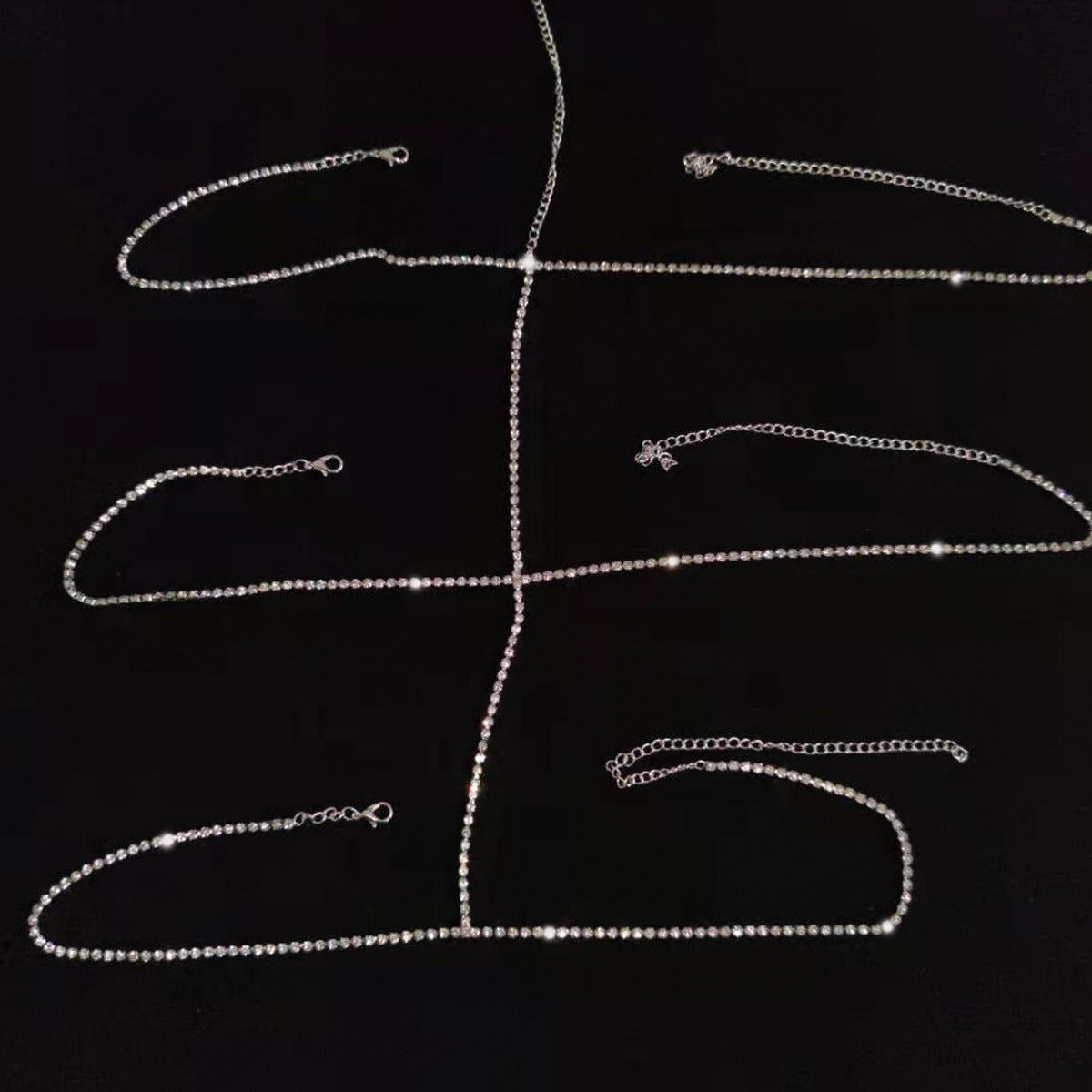 Cadena de pierna con borla de diamantes de imitación multicapa para mujer