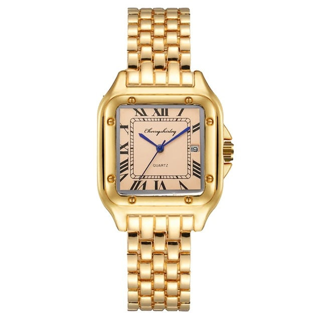 Reloj de cuarzo para pareja con diseño simple cuadrado de acero inoxidable a la moda