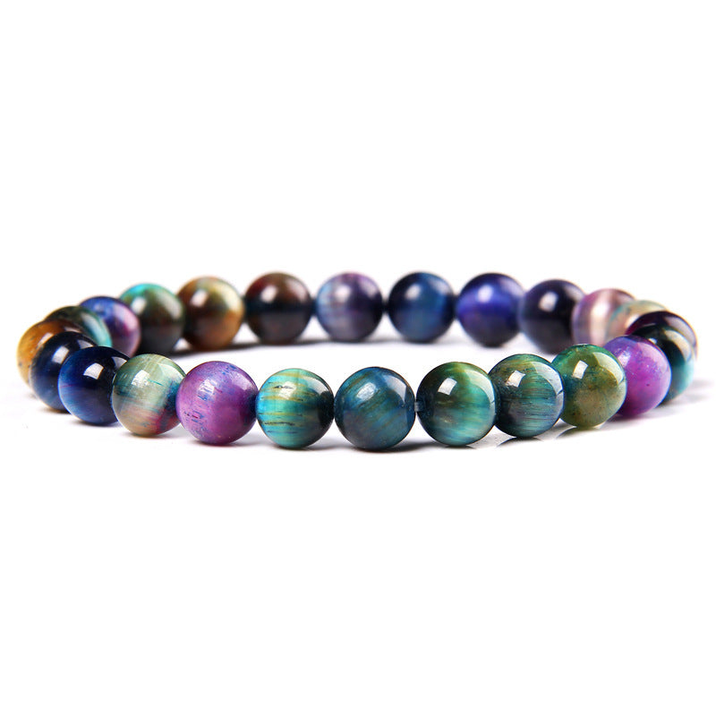 Pulsera elástica de ojo de tigre verde natural con cuentas