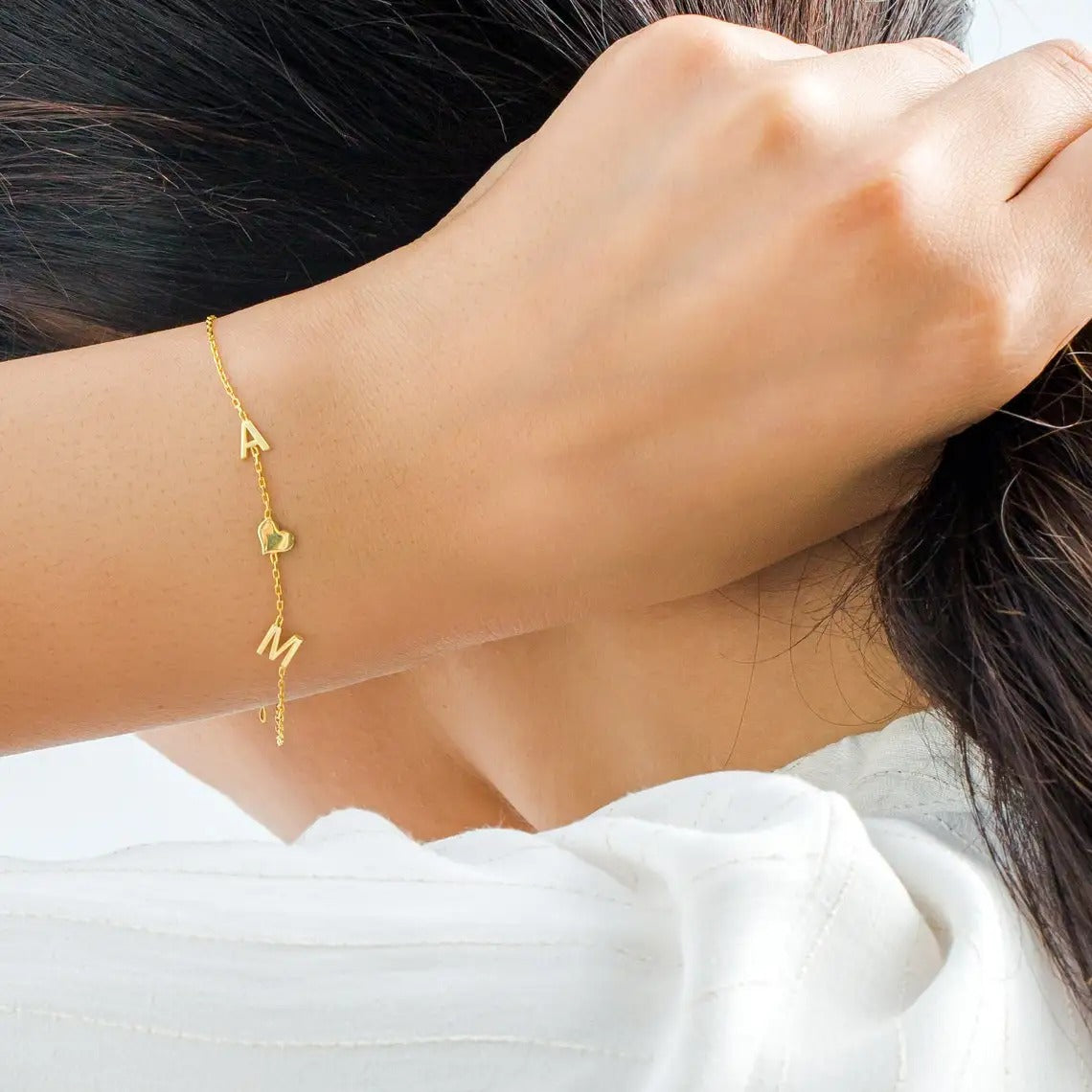 Pulseras personalizadas con letras y nombres para mujer, hombre y niño, de acero inoxidable, color oro, iniciales, pulsera con corazón, joyería, regalo de cumpleaños