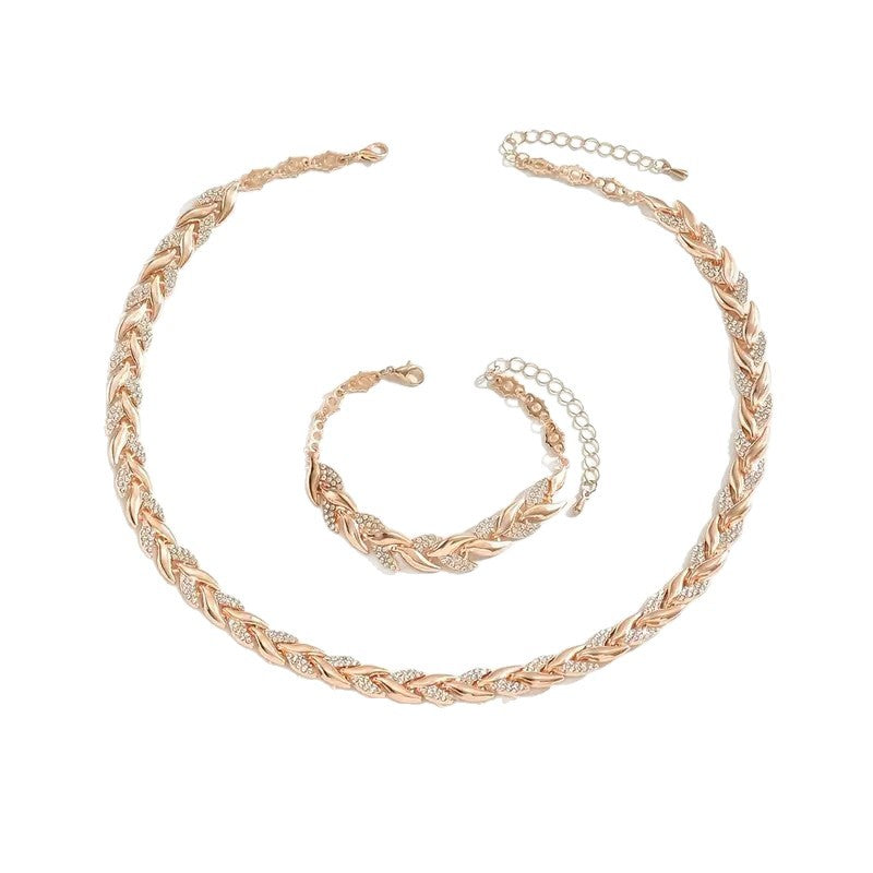 Conjunto de 2 collares de hojas de cristal elegantes con diamantes de imitación para mujer, conjunto de joyas de lujo a la moda