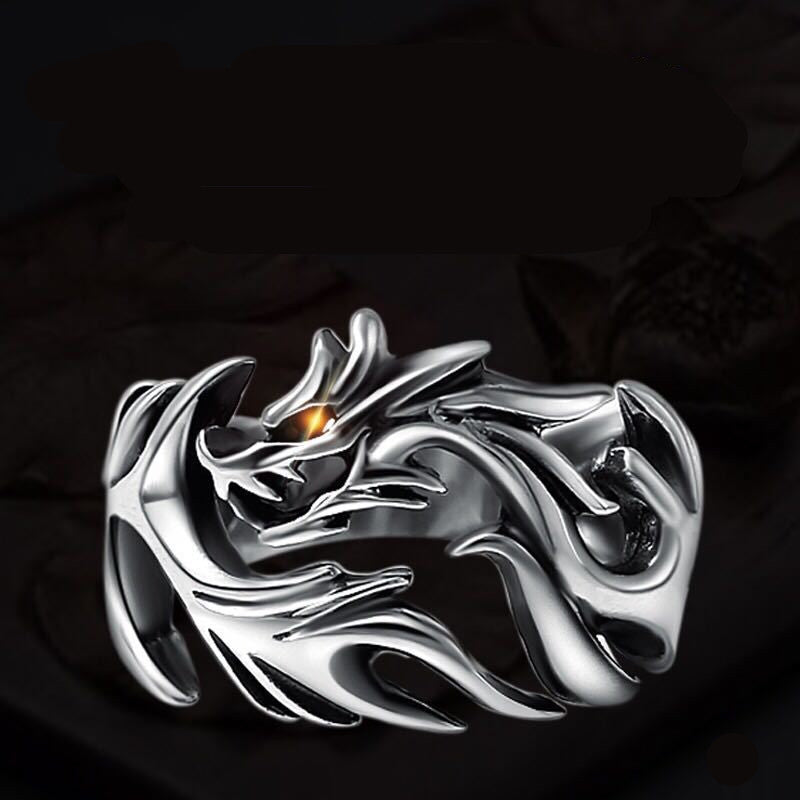 Flammen-Drachen-Silberring Herren