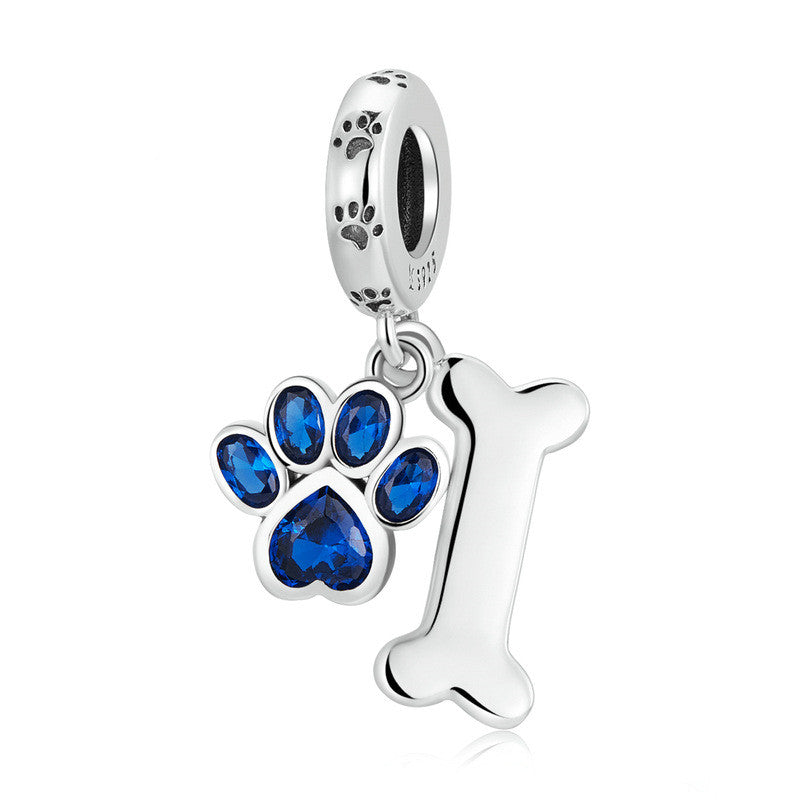 Blauer Zirkon Süße Haustier Katze und Hund Pfotenabdruck Anhänger Accessoires