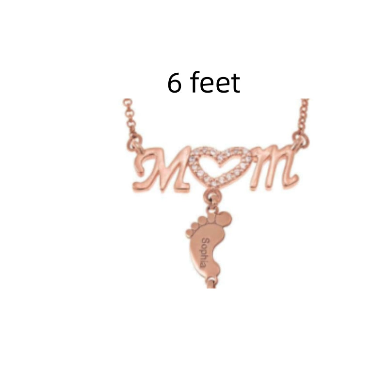 Mothers Day Gift Baby Feet Crystal Pendant Mom Necklace Personalized Custom Names Choker For Ladies