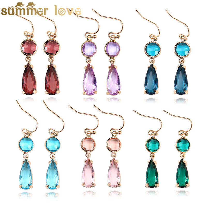 Pendientes de cobre con cristal K9 multicolor de diseño geométrico