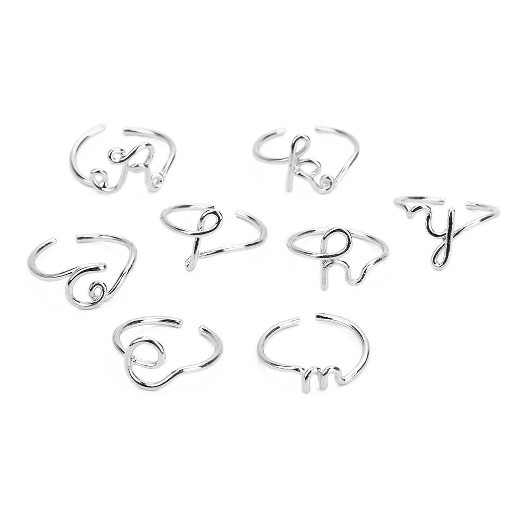 Anillos de nombre inicial de 26 letras A-Z unisex en color oro y plata para mujeres y hombres, de aleación geométrica creativa, venta al por mayor de joyería