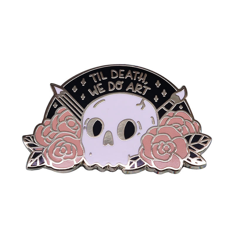 Broche de flor calavera, insignia de metal gótico