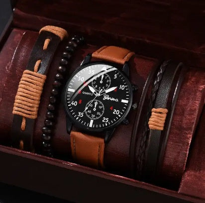 Uhrenarmband-Set mit einzelnen Kalenderfälschungen, drei Augen und Canvas-Quarzuhr