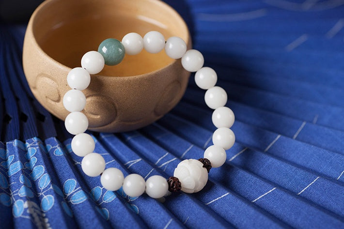 Pulseras de cuentas de jade blanco natural Bodhi, pulseras sencillas de cuentas Bodhi para mujer, cuentas de transferencia
