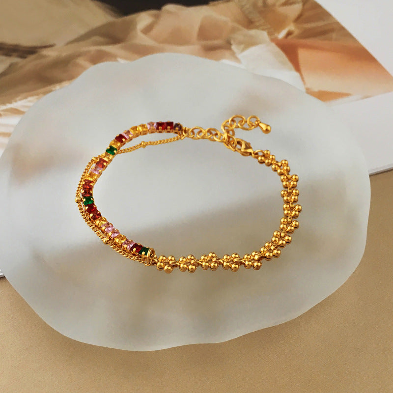 Pulsera multicapa de estilo retro con baño de cobre y oro y diseño de retales