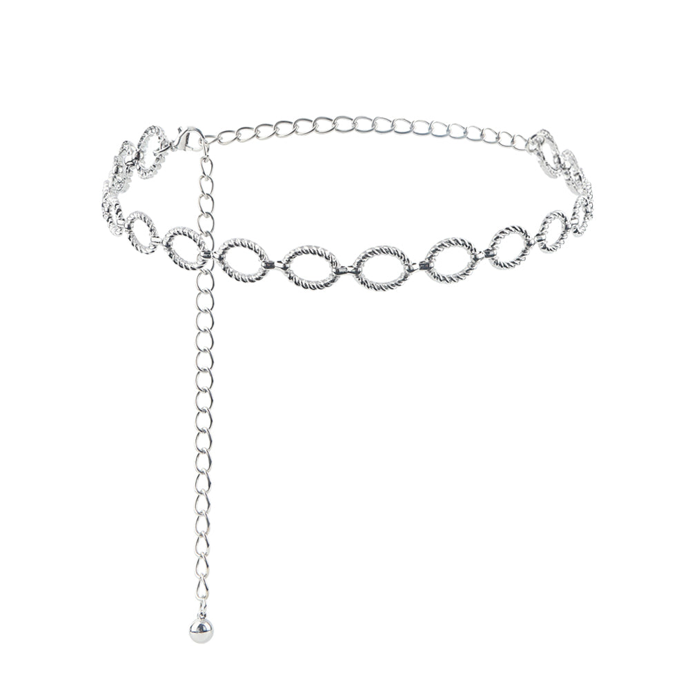 Cadena de cintura para mujer, sentido superior, círculo ondulado, cadena de metal con jeans, todos los accesorios de moda