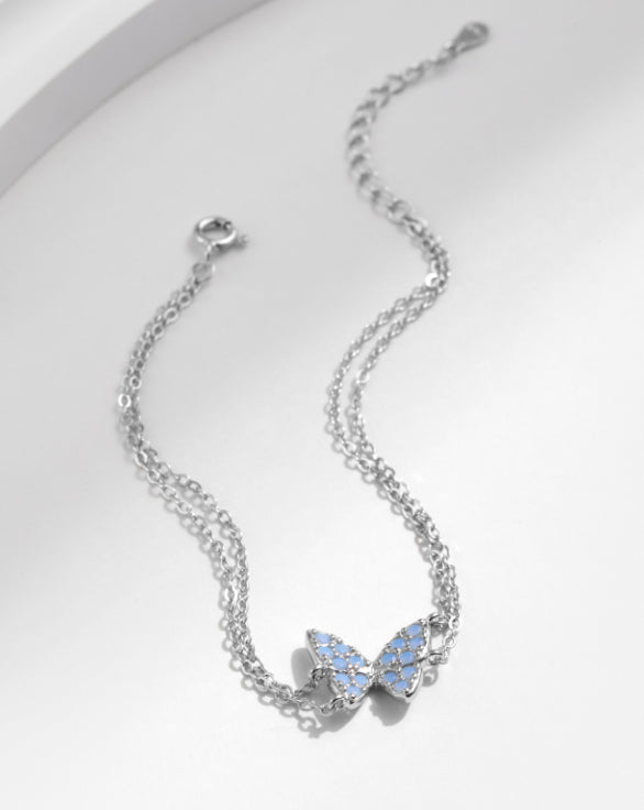 S925 Silver Double-layer Bracelet Exquisite Beautiful Crystal Butterfly