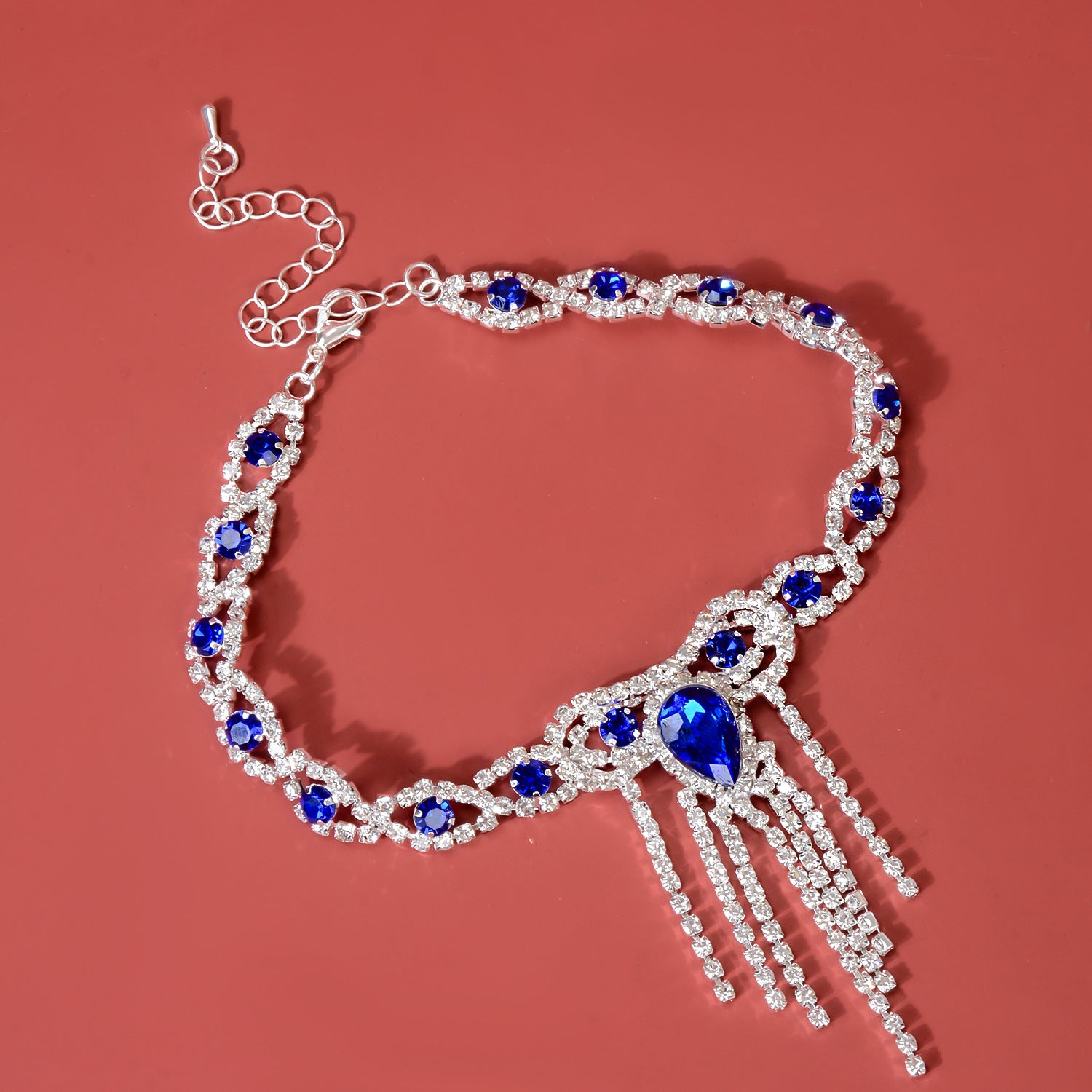 Mode Modestil Quaste Blau Strass Fußkettchen