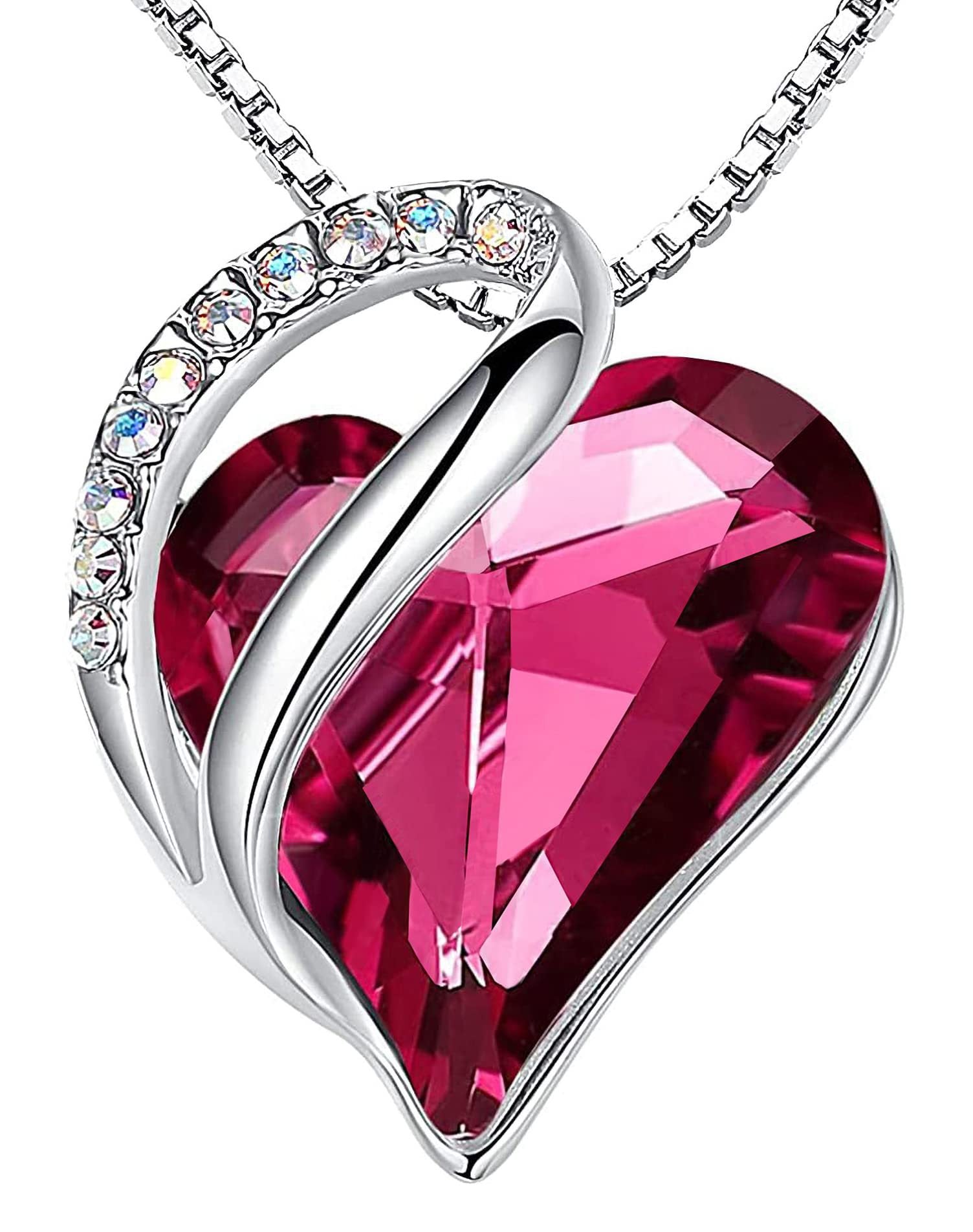 Sterling Silver Geometric Heart Shape Colorful Crystal Pendant Necklace For Women