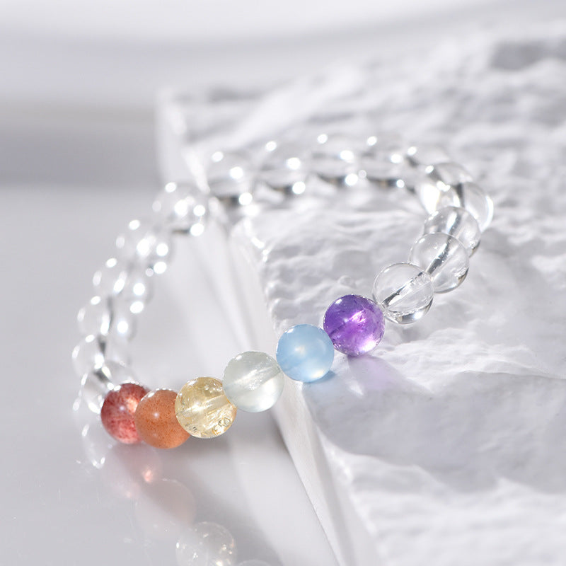 Natural Colorful Rainbow Gradient Color White Crystal Round Beads Single Circle Bracelet