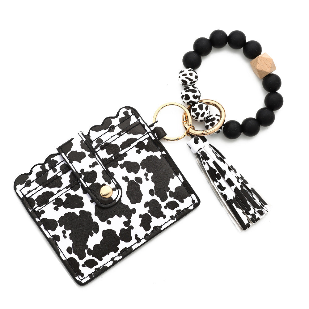 Llavero de pulsera de cuentas de silicona con estampado de leopardo