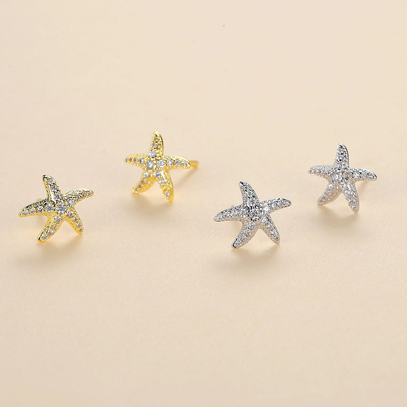 Pendientes de tuerca de estrella de mar de diamante completo para mujer, diseño avanzado