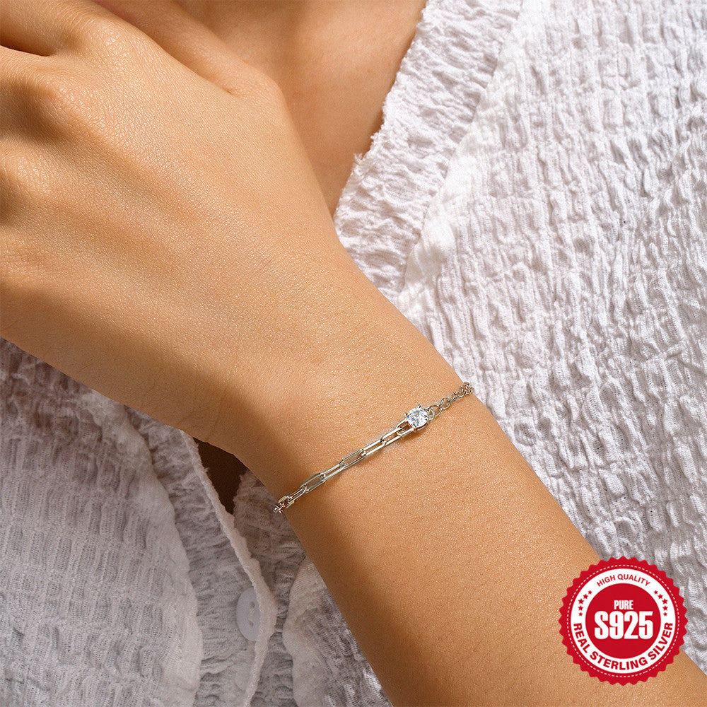 S925 Sterling Silver Zircon Stitching Bracelet Advanced Design Sense