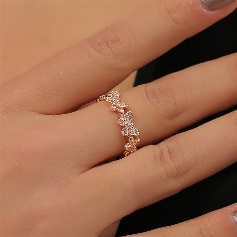 Anillo ajustable de circonita con mariposa de diamantes al completo y estilo de viento frío