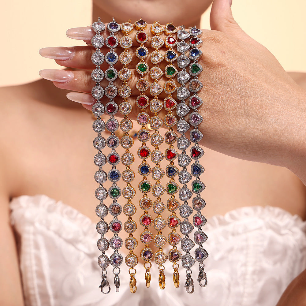 Europäischer und amerikanischer Ins Style Liebe Glänzender Zirkonarmband Leichtigkeit Luxuriöses Temperament
