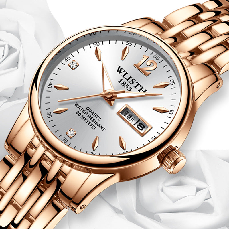 Reloj de pulsera para mujer de acero inoxidable chapado en oro rosa, marca WLISTH, a la moda, con fecha, cuarzo, reloj de lujo para mujer