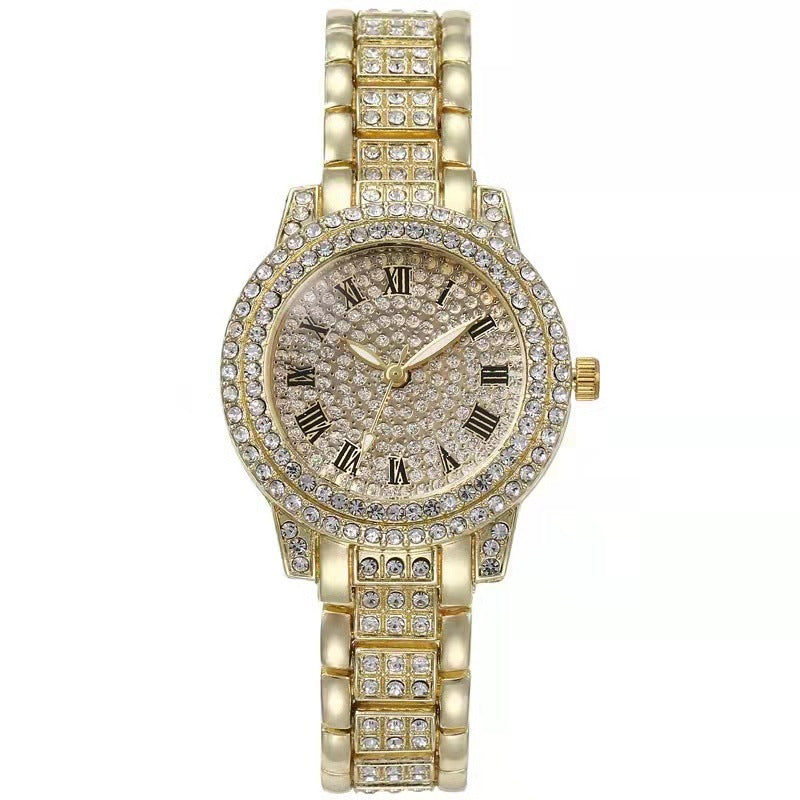 Reloj de pulsera informal con incrustaciones de diamantes para mujer