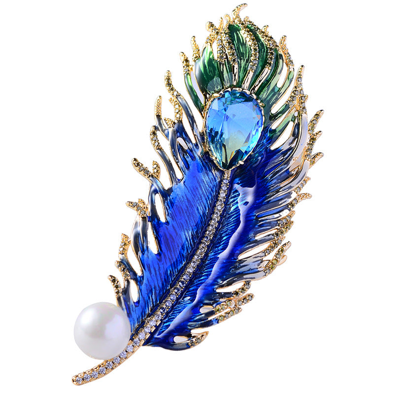 Broche de plumas con gota de aceite verde malaquita para ropa