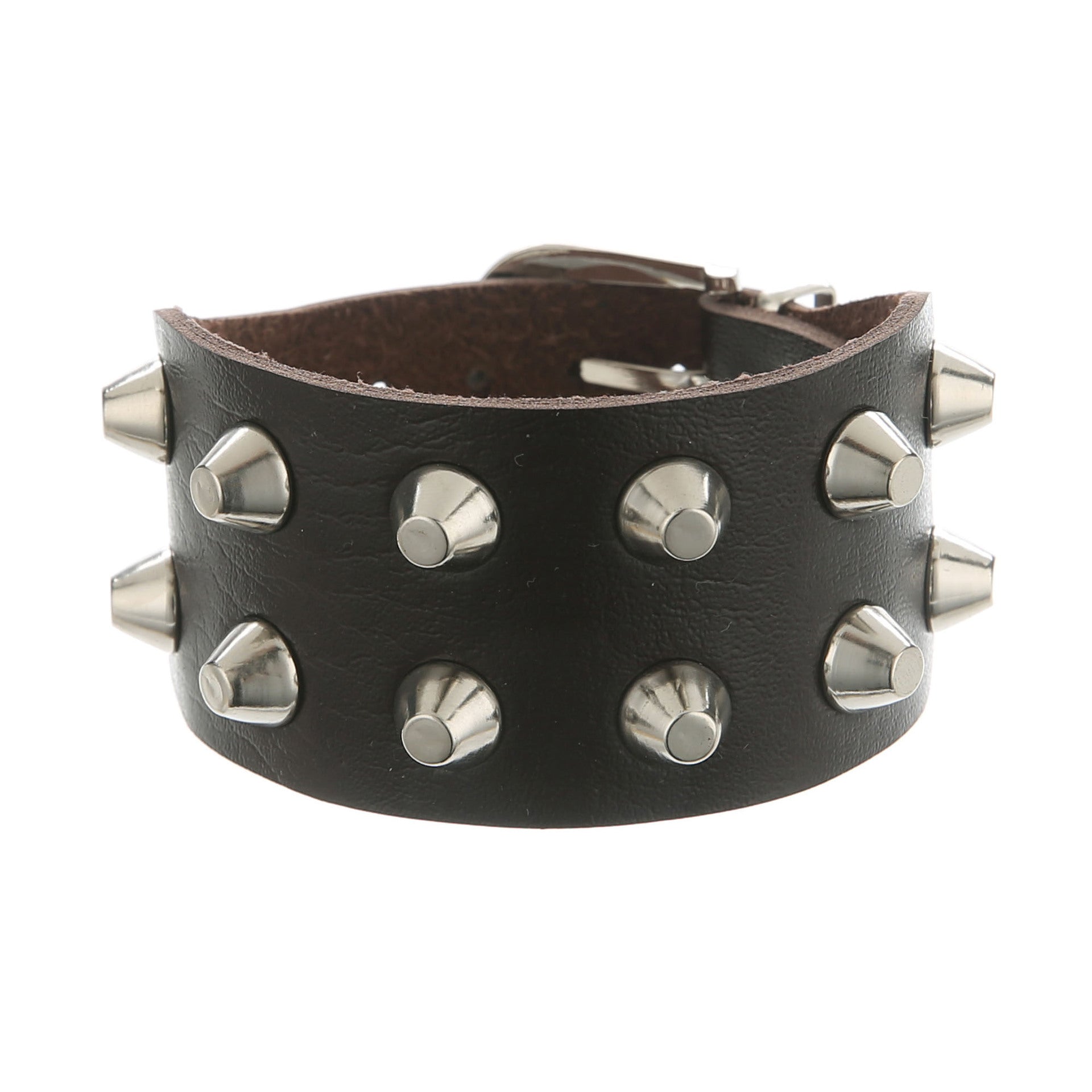 Metal Rock Double Row Flat Rivet Bracelet PU Bracelet