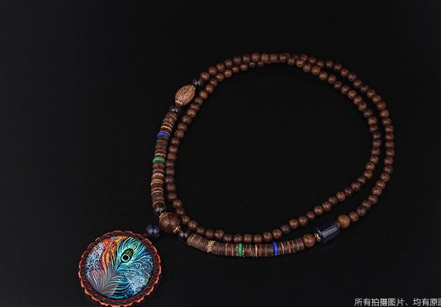 Peacock feather pendant ethnic style sweater chain