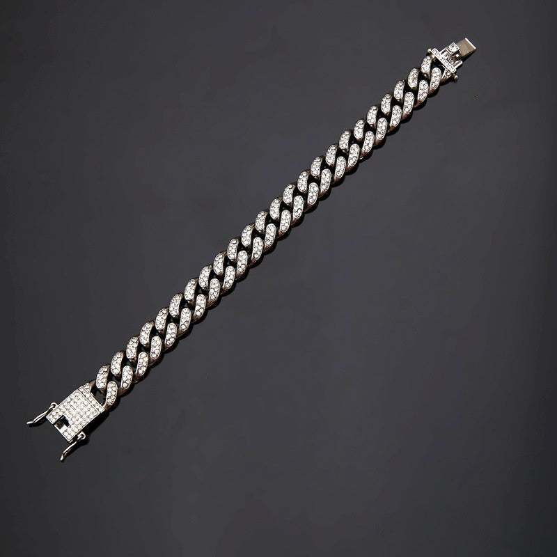 Pulsera cubana Cadena de eslabones cubanos con diamantes Joyería hip hop