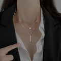 Viereck Streifen  Diamant Rund Doppel-Halskette