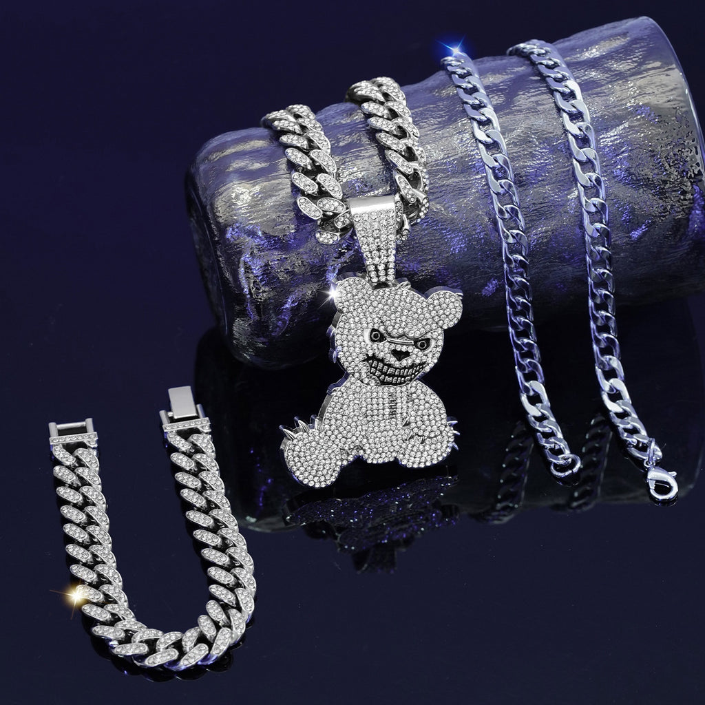 Modeschmuck vollständig besetztes Bären-Anhänger-Halsketten-Armband dreiteiliges Set